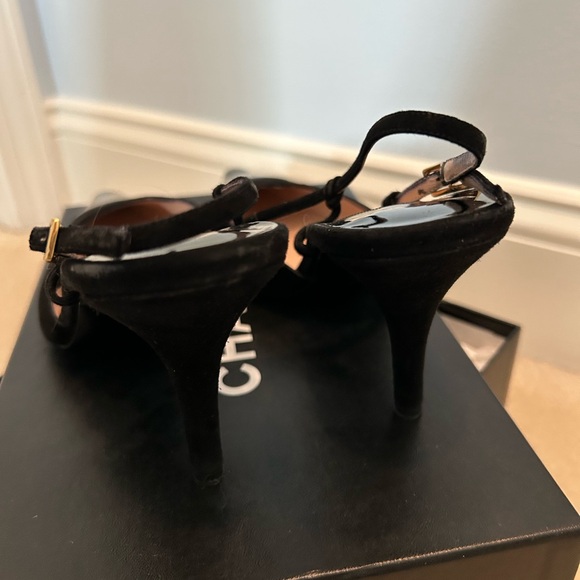 CHANEL Black Patent Toe Suede Slingback Pumps - Picture 7 of 10